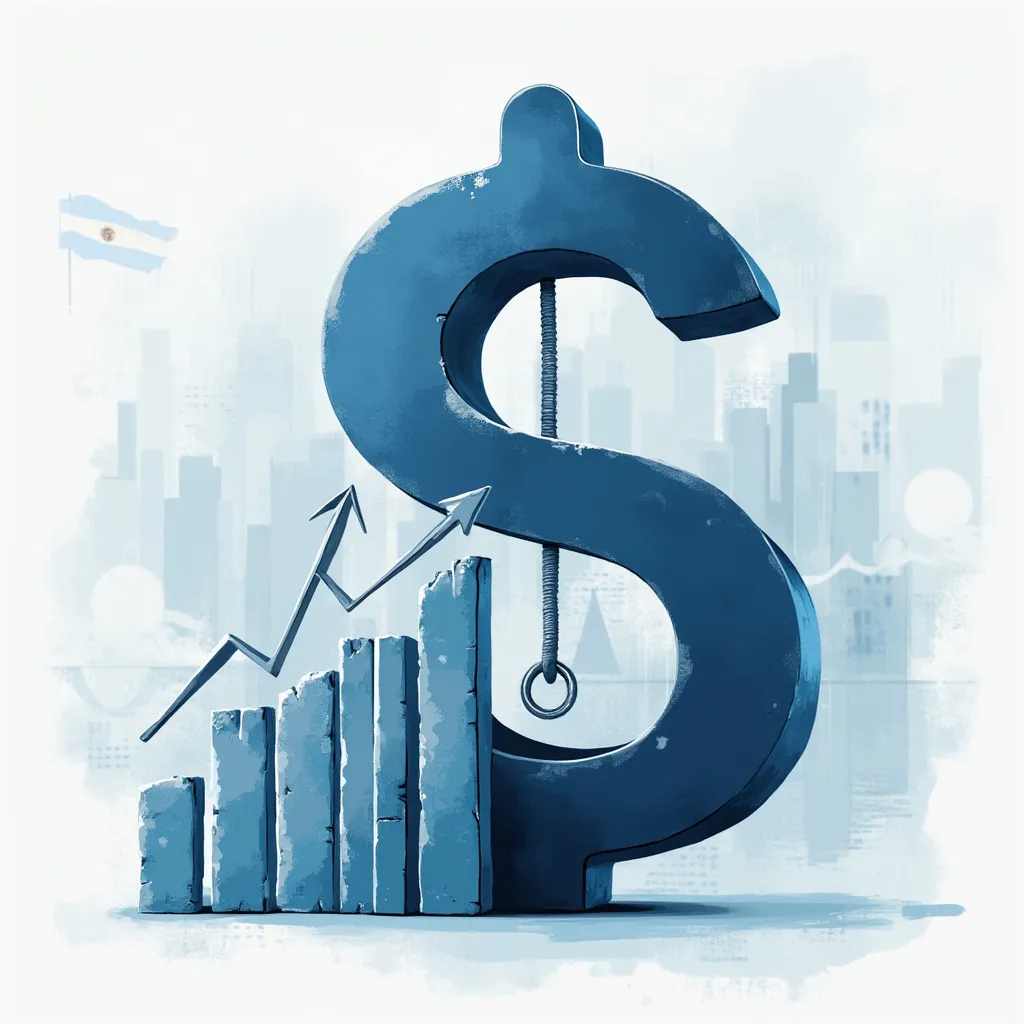 Símbolo del peso argentino junto a gráficos de crecimiento