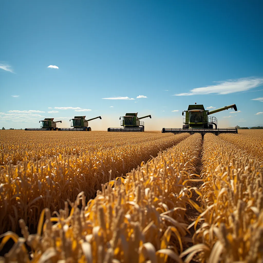 Campo agrícola argentino con maquinaria moderna